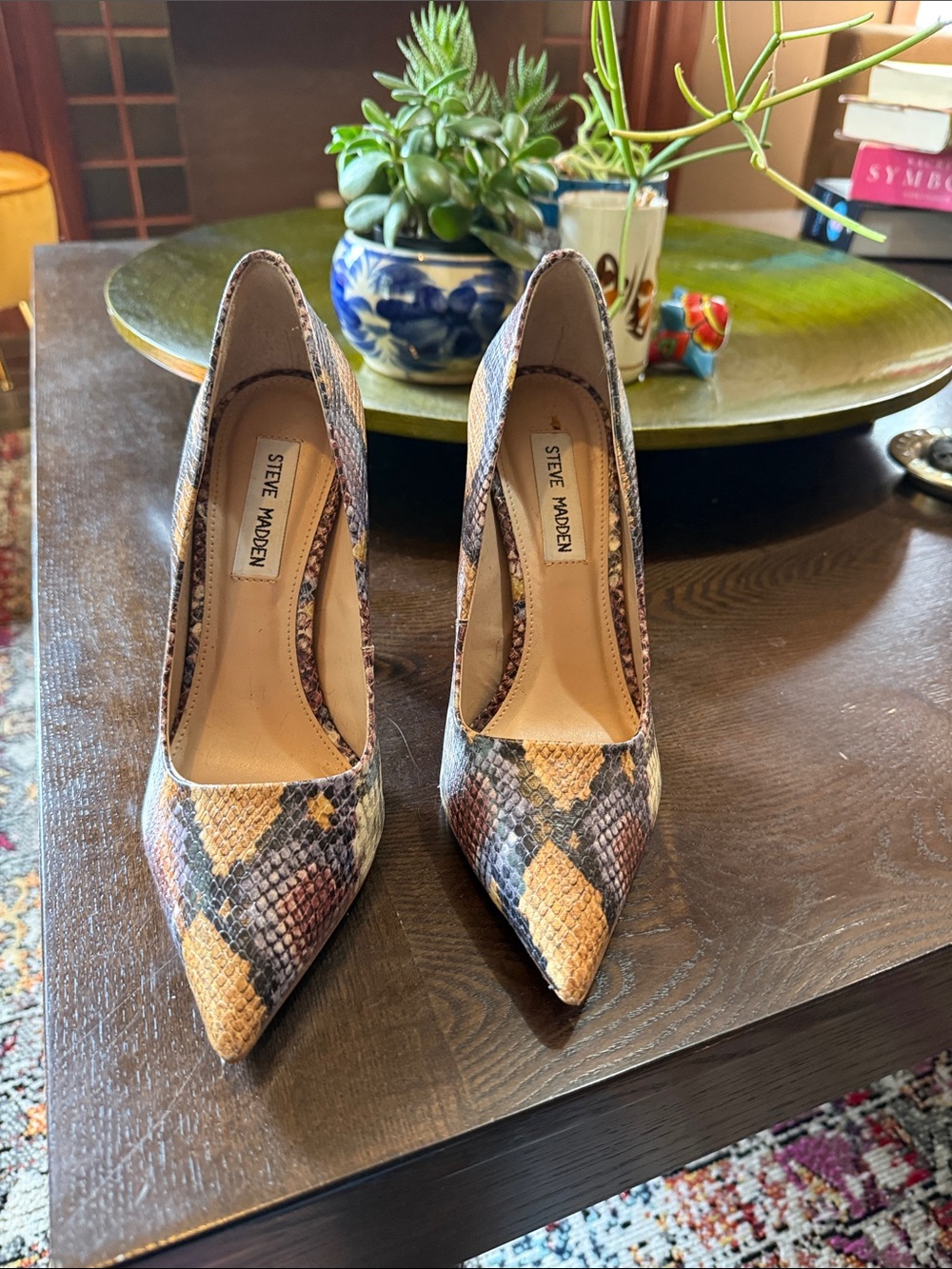 Steve Madden Snake-Print Pointed Toe Pumps in Tan, Brown and Gray